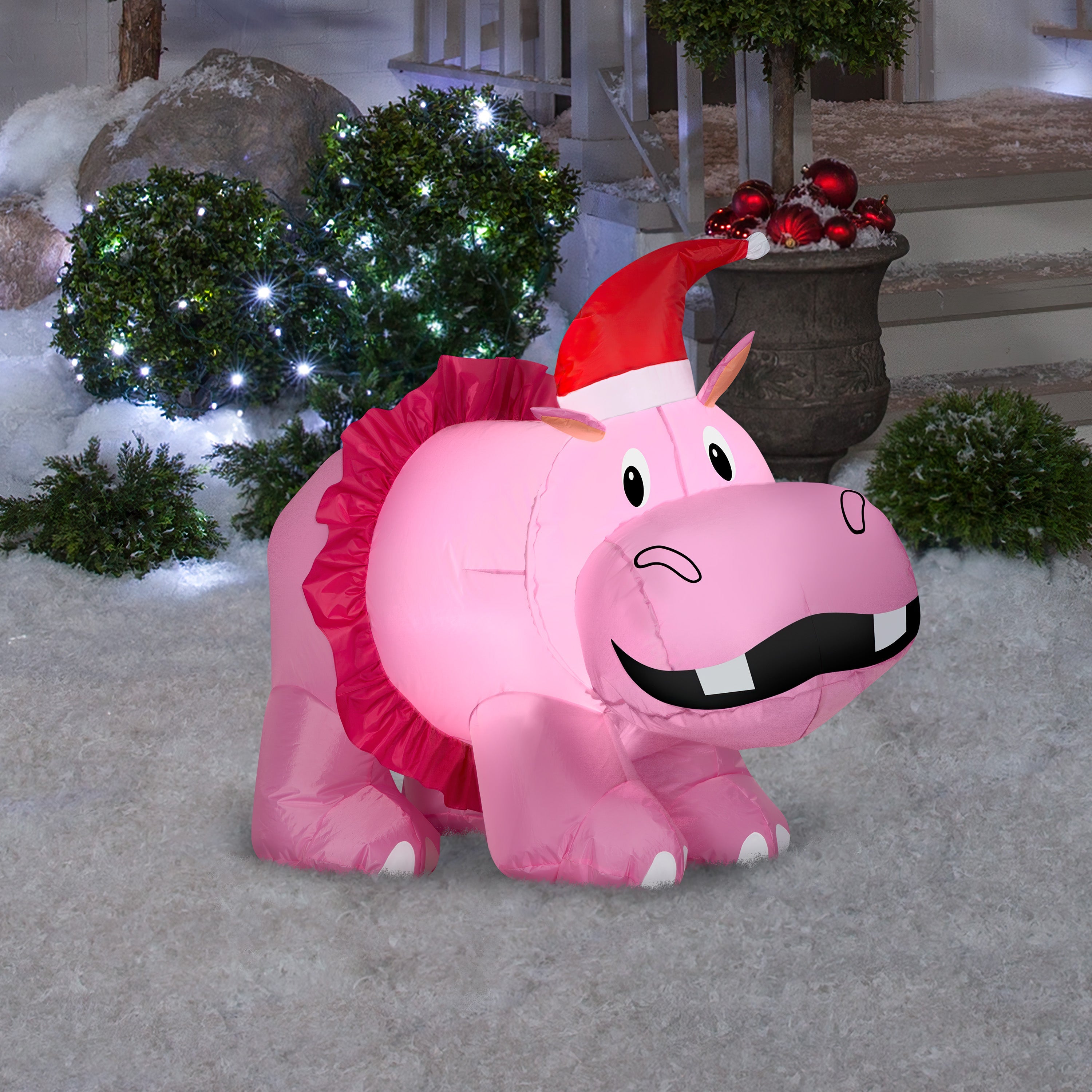 Gemmy Airblown Inflatable Holiday Hippo with Pink Tutu, 3.5 Feet