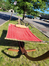Quilted Red Hammock with Wood Arc Frame and Pillow, 12ft Hammock, 13ft Stand