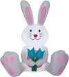 Gemmy Airblown Inflatable Easter Bunny with Blue Tulips, 5 ft Tall, White